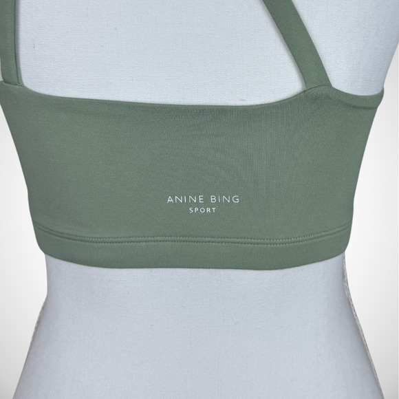 ANINE BING SPORT Jules Sports Bra Asymmetrical Design Artichoke Green size Small - Picture 8 of 11